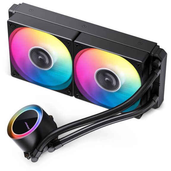 Jonsbo TG-240 ARGB Black 240 mm AIO vízhűtés, alumínium radiátor, 2x 120 mm PWM ventilátor, fekete