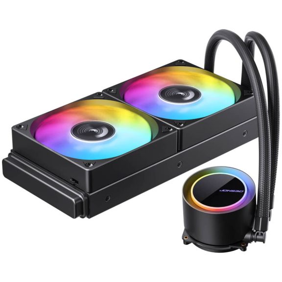 Jonsbo TG-240 ARGB Black 240 mm AIO vízhűtés, alumínium radiátor, 2x 120 mm PWM ventilátor, fekete