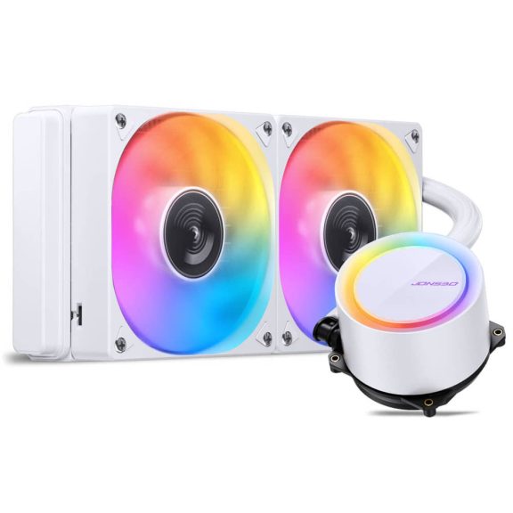 Jonsbo TG-240 ARGB White 240 mm AIO vízhűtés, alumínium radiátor, 2x 120 mm PWM ventilátor, fehér