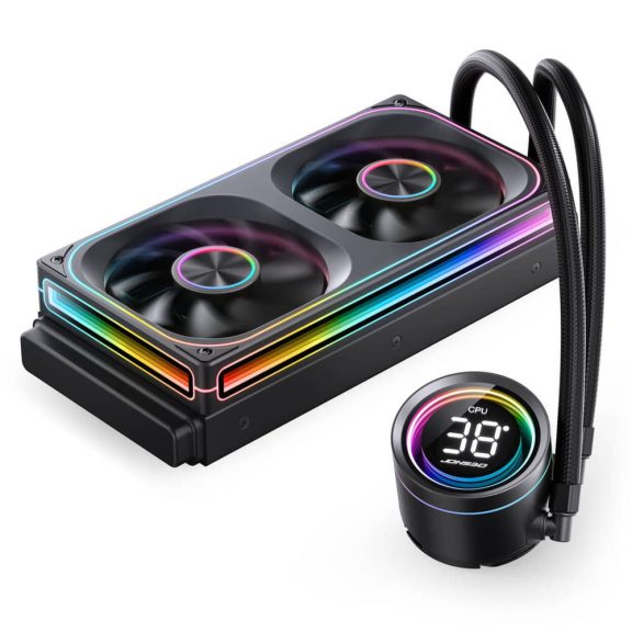 Jonsbo TH-240 ARGB Black 240 mm AIO vízhűtés, beépített LED CPU hőmérséklet kijelző, fekete