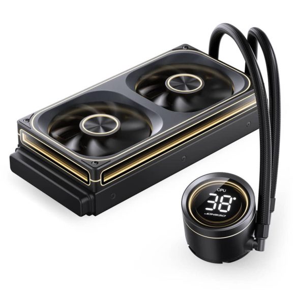 Jonsbo TH-240 ARGB Black 240 mm AIO vízhűtés, beépített LED CPU hőmérséklet kijelző, fekete