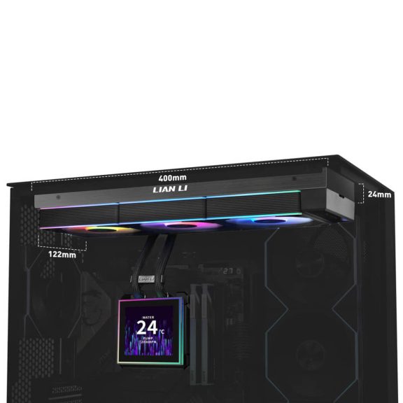 Lian Li HydroShift II LCD-S 360CL AiO vízhűtés, 3.4 inch IPS LCD, 360mm, ARGB, fekete - GHS2LCDS36CB