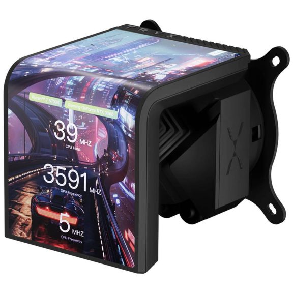 TRYX Panorama SE ARGB 240 AiO folyadékhűtés, 6.67" hajlított 3D AMOLED kijelző, 2x 120 mm ARGB ventilátor, fekete