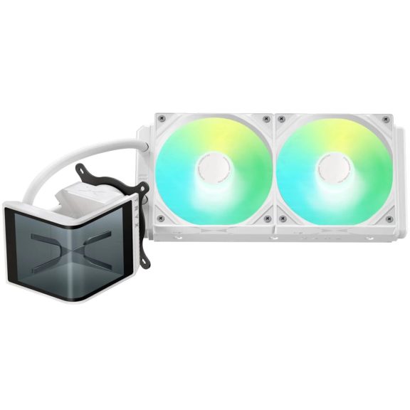 TRYX Panorama SE ARGB 240 AiO folyadékhűtés, 6.67" hajlított 3D AMOLED kijelző, 2x 120 mm ARGB ventilátor, fehér