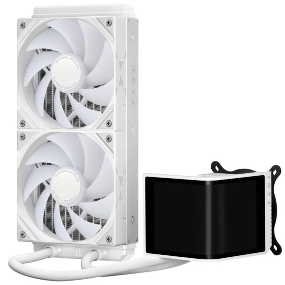 TRYX Panorama SE ARGB 240 AiO folyadékhűtés, 6.67" hajlított 3D AMOLED kijelző, 2x 120 mm ARGB ventilátor, fehér