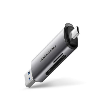   Kártyaolvasó Axagon USB 3.2 Gen1 Type-C + Type-A SD+micro SD Ezüst