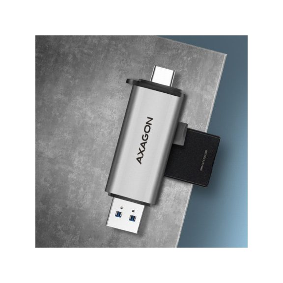 Kártyaolvasó Axagon USB 3.2 Gen1 Type-C + Type-A SD+micro SD Ezüst