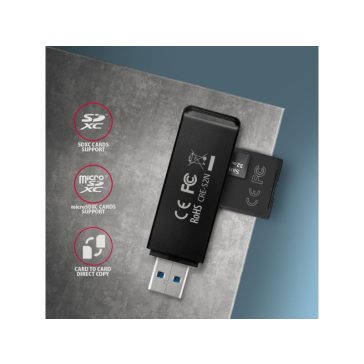   Kártyaolvasó Axagon CRE-S2N, USB-A 3.2 Gen 1, SD, microSD, fekete