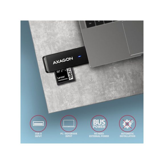 Kártyaolvasó Axagon CRE-S2N, USB-A 3.2 Gen 1, SD, microSD, fekete