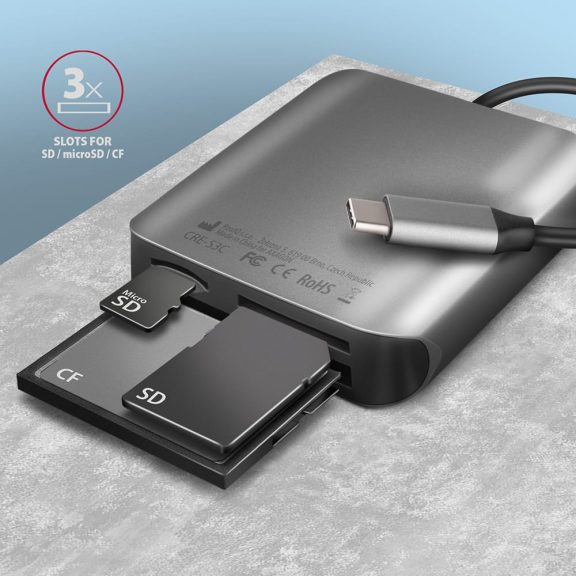 Axagon CRE-S3C SuperSpeed USB-C UHS-II kártyaolvasó, SD/microSD/CF, alumínium