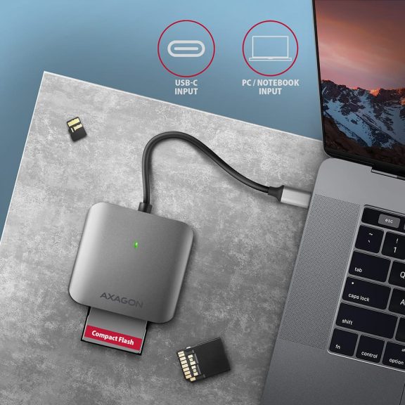 Axagon CRE-S3C SuperSpeed USB-C UHS-II kártyaolvasó, SD/microSD/CF, alumínium