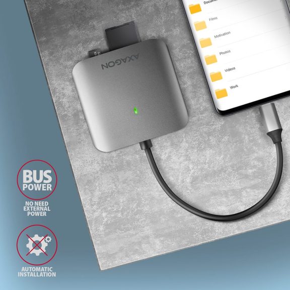 Axagon CRE-S3C SuperSpeed USB-C UHS-II kártyaolvasó, SD/microSD/CF, alumínium