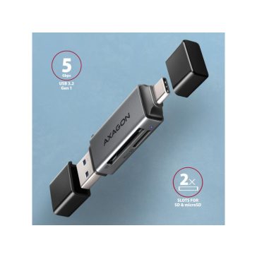 Kártyaolvasó AXAGON CRE-DAC SuperSpeed, USB-C + USB-A