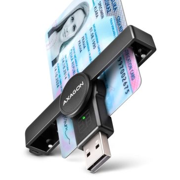   Axagon CRE-SMPA USB-A Smart card PocketReader okoskártya olvasó, összecsukható, fekete