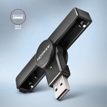   Axagon CRE-SMPA USB-A Smart card PocketReader okoskártya olvasó, összecsukható, fekete