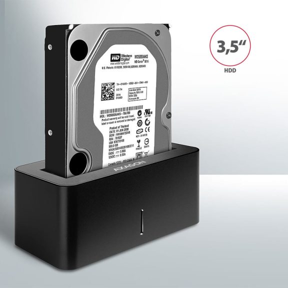 Axagon ADSA-SN SATA HDD/SSD dokkoló, USB 3.2 Gen 1 5Gbps, 2.5" és 3.5" meghajtókhoz, alumínium