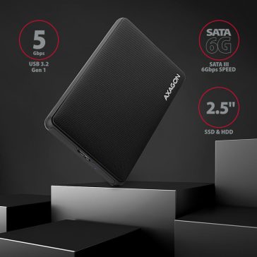   Axagon EE25-SL 2.5" külső SSD HDD ház, USB 3.2 Gen 1, SATA 6Gbps, csavarmentes kivitel, fekete