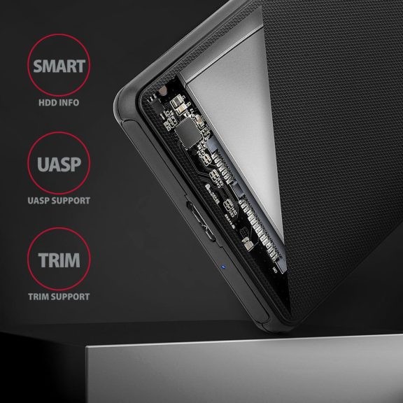 Axagon EE25-SL 2.5" külső SSD HDD ház, USB 3.2 Gen 1, SATA 6Gbps, csavarmentes kivitel, fekete