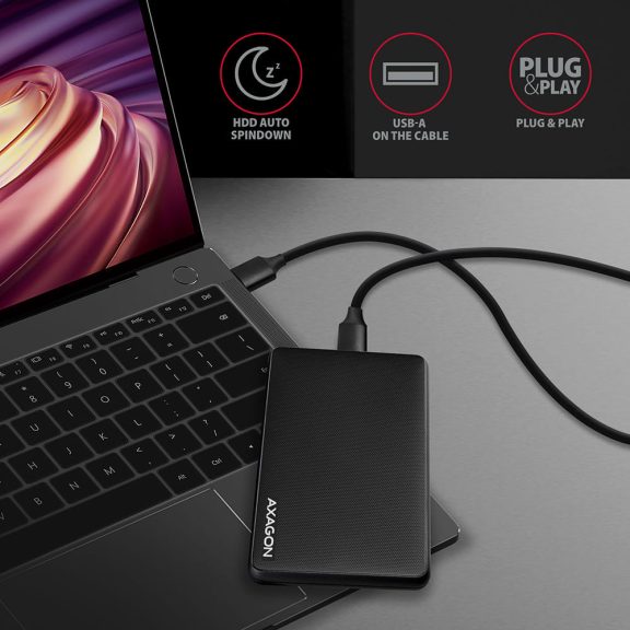 Axagon EE25-SL 2.5" külső SSD HDD ház, USB 3.2 Gen 1, SATA 6Gbps, csavarmentes kivitel, fekete