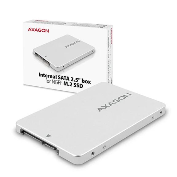 Axagon RSS-M2SD 2.5" SATA M.2 SSD ház, SATA 6Gbps, alumínium, ezüst