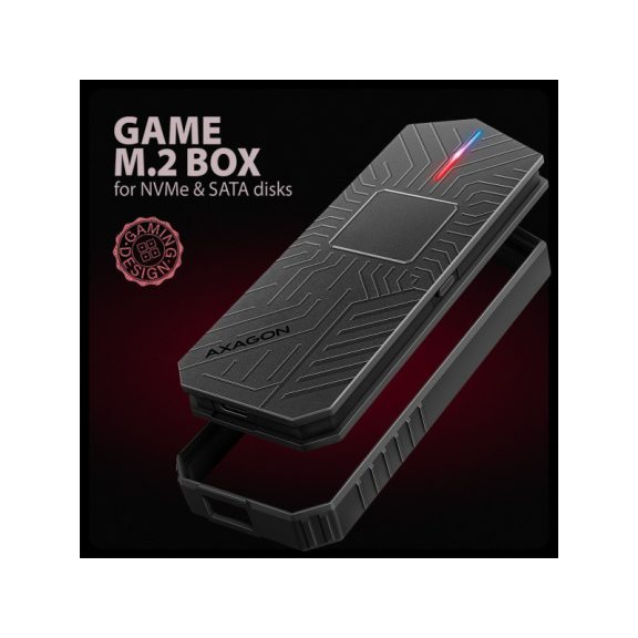 SSD ház AXAGON EEM2-GAM USB-C 10 Gbps M.2 NVMe és SATA SSD Game M.2 Box