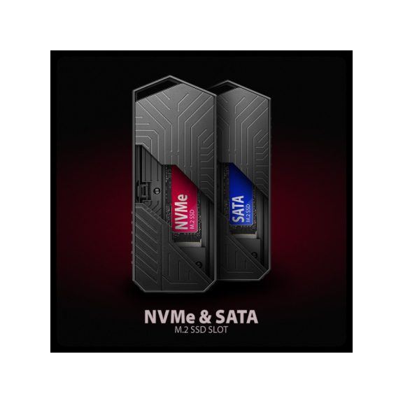 SSD ház AXAGON EEM2-GAM USB-C 10 Gbps M.2 NVMe és SATA SSD Game M.2 Box