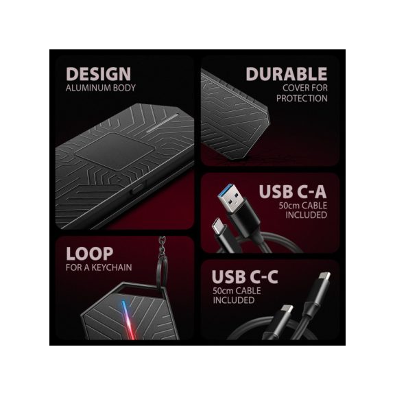 SSD ház AXAGON EEM2-GAM USB-C 10 Gbps M.2 NVMe és SATA SSD Game M.2 Box