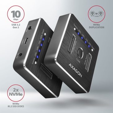   Axagon ADSA-M2C dokkoló, M.2 NVMe SSD, klónozás, USB-C 10Gbps, alumínium