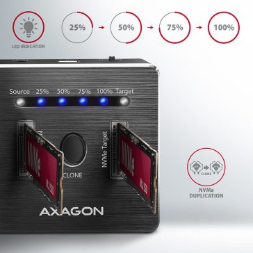   Axagon ADSA-M2C dokkoló, M.2 NVMe SSD, klónozás, USB-C 10Gbps, alumínium