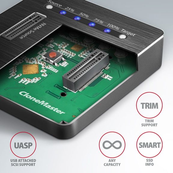 Axagon ADSA-M2C dokkoló, M.2 NVMe SSD, klónozás, USB-C 10Gbps, alumínium