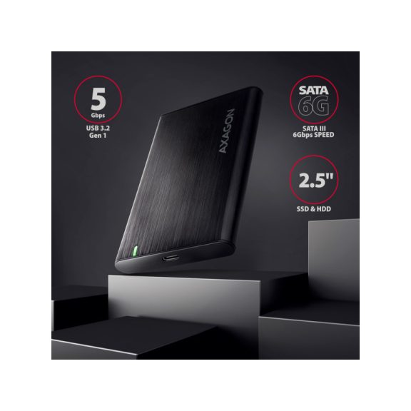 HDD ház Axagon EE25-A6C 2.5" USB-C 3.2 GEN 1, fekete