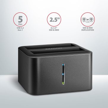   Axagon ADSA-D25 dokkoló, 2.5" SATA SSD HDD, klónozás, USB 3.2 Gen 1, fekete - ADSA-D25