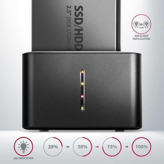 Axagon ADSA-D25 dokkoló, 2.5" SATA SSD HDD, klónozás, USB 3.2 Gen 1, fekete - ADSA-D25