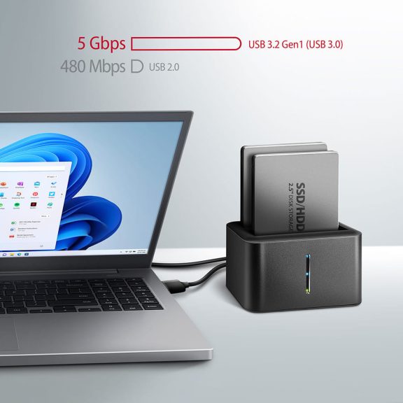 Axagon ADSA-D25 dokkoló, 2.5" SATA SSD HDD, klónozás, USB 3.2 Gen 1, fekete - ADSA-D25