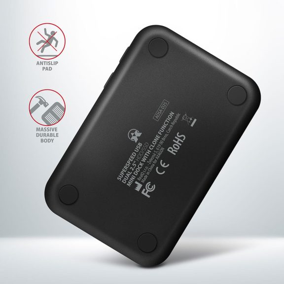 Axagon ADSA-D25 dokkoló, 2.5" SATA SSD HDD, klónozás, USB 3.2 Gen 1, fekete - ADSA-D25