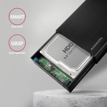   Axagon EE35-GTR USB-C 3.5" HDD külső ház, SATA 6G, tápegységgel, alumínium, fekete
