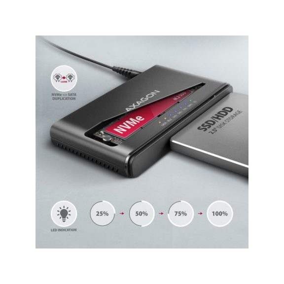 SSD ház AXAGON ADSA-CC USB-C 10Gbps M.2 NVMe + SATA SSD/HDD adapter