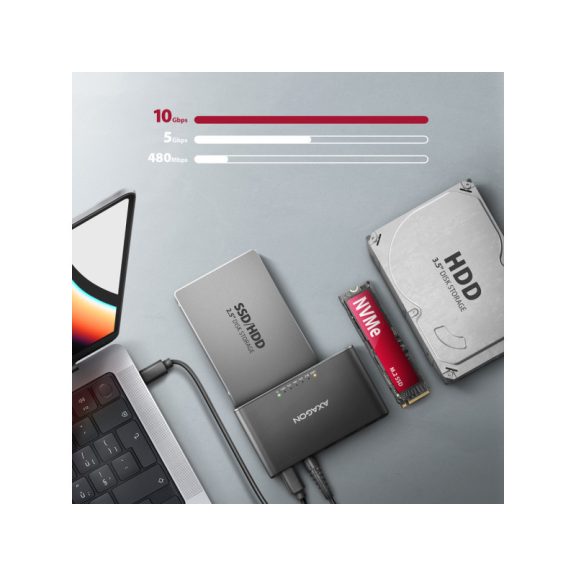 SSD ház AXAGON ADSA-CC USB-C 10Gbps M.2 NVMe + SATA SSD/HDD adapter