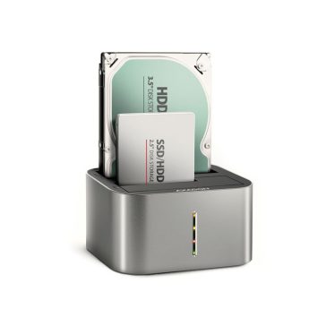   HDD Dokkoló Axagon ADSA-DC USB3.2 Gen1 - 2x SATA 6G CLONE DUAL HDD Dock Station ASMedia, fekete
