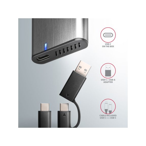 HDD ház Axagon EEM2-SG2 SUPERSPEED+ USB-C - M.2 NVME & SATA SSD, ezüst