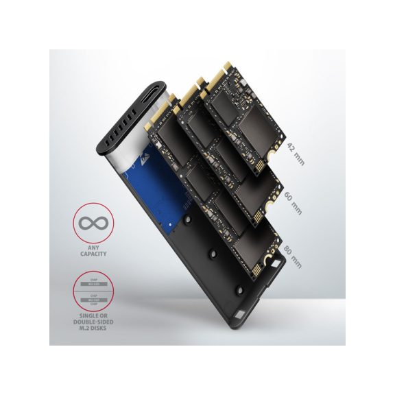 HDD ház Axagon EEM2-SG2 SUPERSPEED+ USB-C - M.2 NVME & SATA SSD, ezüst