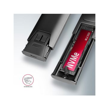   SSD ház AXAGON EEM2-GTS2 USB-C 10Gbps M.2 NVMe és SATA SSD, vékony, csavar nélküli