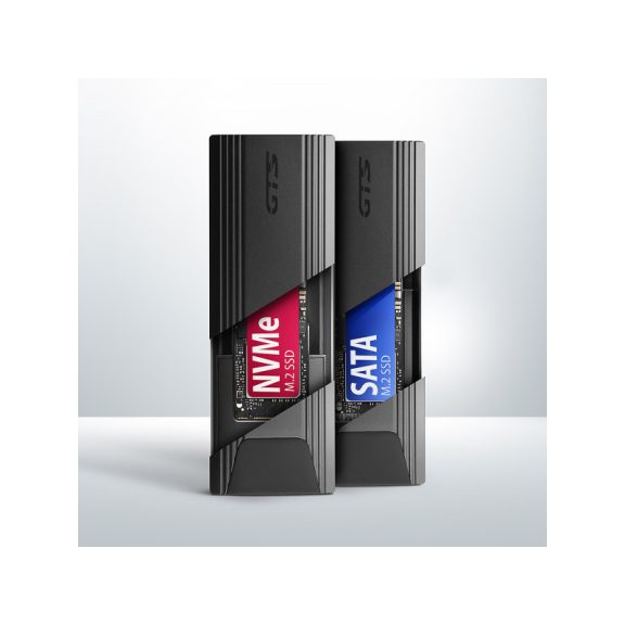 SSD ház AXAGON EEM2-GTS2 USB-C 10Gbps M.2 NVMe és SATA SSD, vékony, csavar nélküli