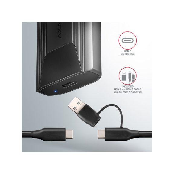 SSD ház AXAGON EEM2-GTS2 USB-C 10Gbps M.2 NVMe és SATA SSD, vékony, csavar nélküli