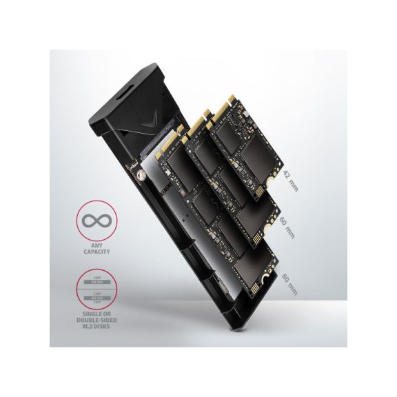SSD ház AXAGON EEM2-UB2 USB-C 3.2 Gen 2 NVMe M.2 doboz fekete