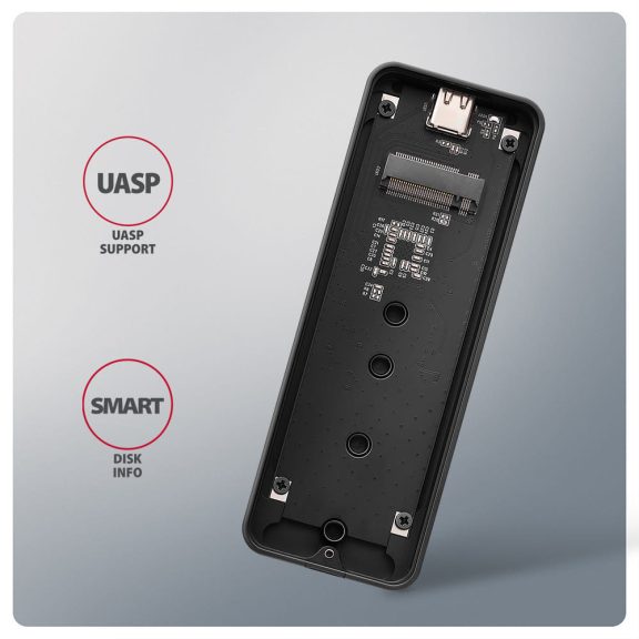 Axagon EEM2-20G USB-C M.2 NVMe külső ház, 20Gbps, alumínium, fekete