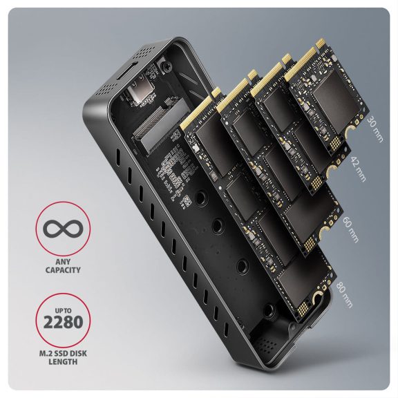 Axagon EEM2-20G USB-C M.2 NVMe külső ház, 20Gbps, alumínium, fekete