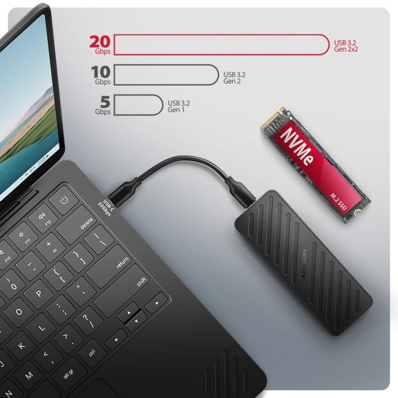 Axagon EEM2-20G USB-C M.2 NVMe külső ház, 20Gbps, alumínium, fekete