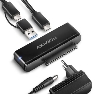  Axagon ADSA-FPX SATA adapter, 2.5" és 3.5" HDD és SSD meghajtókhoz, USB-C 10Gbps, fekete