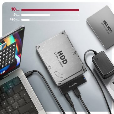   Axagon ADSA-FPX SATA adapter, 2.5" és 3.5" HDD és SSD meghajtókhoz, USB-C 10Gbps, fekete